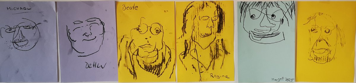 Zeichnungen der Dialog-Teilnehmer:innen, entstanden beim Blick ins Gesicht des Gegenübers. Foto: Andreas Mayer-Brennenstuhl