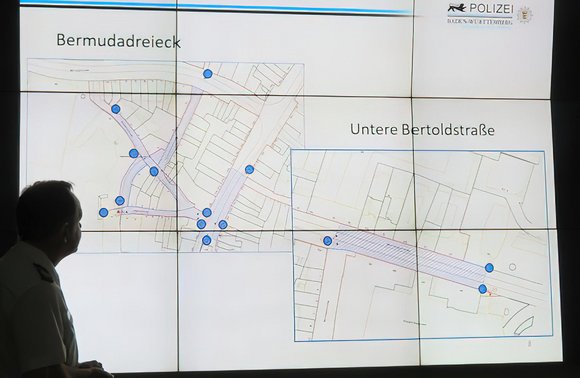 Kamerastandorte im Bermudadreieck und an der Bertoldstraße.