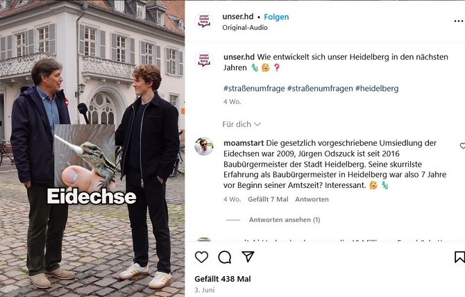 Straßeninterview mit Bürgermeister Jürgen Odszuck, CDU. Screenshot: Instagram Straßeninterview mit Bürgermeister Jürgen Odszuck, CDU. Screenshot: Instagram