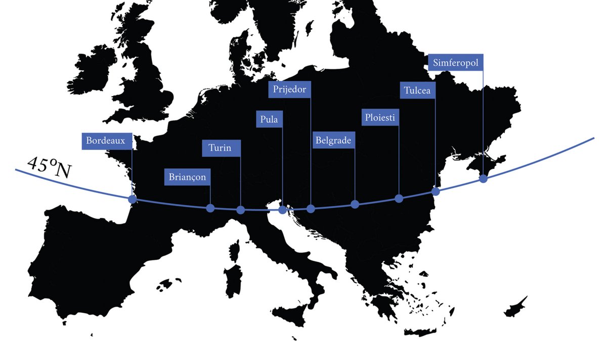 Ziel von forty five degrees ist nach eigener Darstellung, "zu untersuchen, was uns nördlich und südlich des 45. Breitengrads verbindet. So möchten wir ein neues Narrativ für Europa fördern". Grafik: forty five degrees