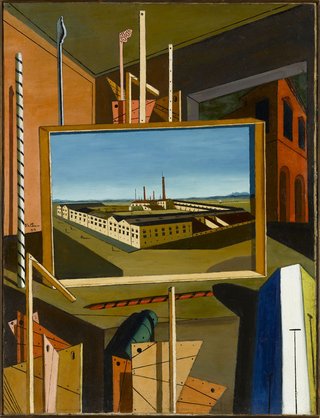 Giorgio De Chirico: "Metaphysisches Interieur mit großer Fabrik", 1916, 96,3 x 73,8 cm, Staatsgalerie Stuttgart, VG Bild-Kunst, Bonn 2015