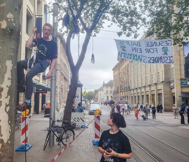 Für ein gesundes Stadtklima: Julius Hanisch kämpft mit der Gruppe "Karlsruher Platanen bleiben!" gegen das Fällen der alten Bäume. Foto: Florian Kaufmann