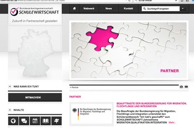 Screenshot der Homepage Bundesarbeitsgemeinschaft "SCHULEWIRTSCHAFT".