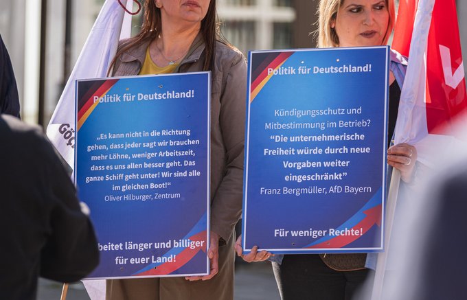 DGB-Plakate mit AfD-Optik und -Inhalten zeugen von deren Arbeitnehmerfeindlichkeit. 