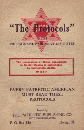 Das Deckblatt der 1934 herausgebrachten amerikanischen Ausgabe der "Protokolle".
