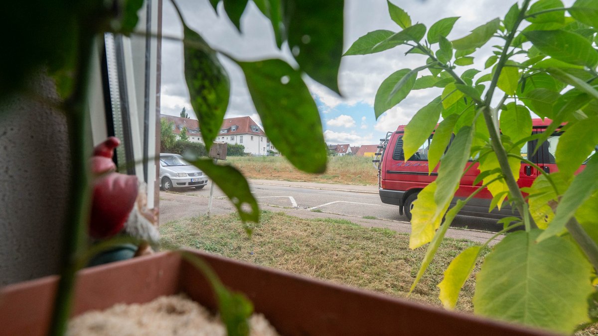 Blick aus einem der Fenster auf eine riesige Brachfläche, ...