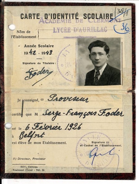 Da wurde er Serge Foder: Fiskus' gefälschter Schülerausweis von 1942. Foto: Staatsarchiv Ludwigsburg