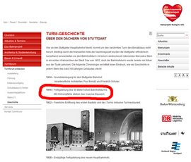 Turmgeschichte anno 2009 Turmgeschichte Stand 2009. Screenshot: archivweb.org