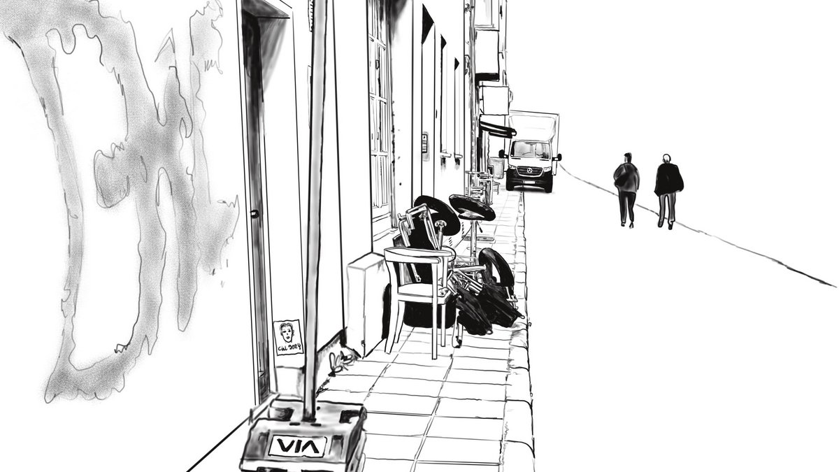 Sperrmüll im Weg. Weitere Wegelagerer auf Stuttgarter Gehsteigen mit Klick auf den Pfeil.