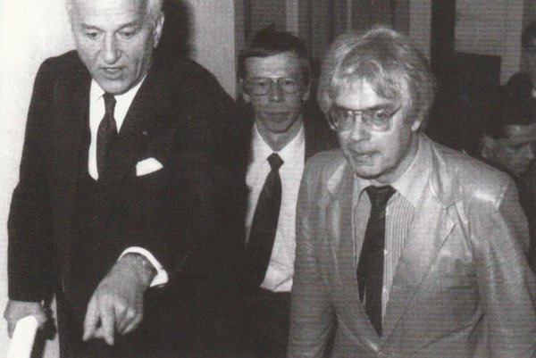 Bundespräsident Richard von Weizsäcker 1985 in der Bachakademie, Mitte: Andreas Keller, rechts: Helmuth Rilling. Foto: privat