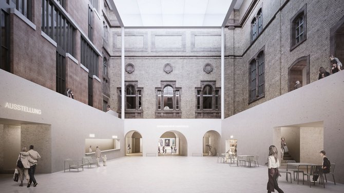 Modell des überdachten und schrägen Innenhofs. Foto: Staab Architekten Modell des überdachten und schrägen Innenhofs. Foto: Staab Architekten