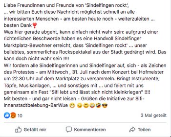 Demo-Aufruf aus der Kneipe. Screenshot Facebook