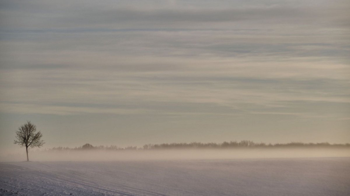 Das Jahr fing frostig an: Winterlandschaft auf der Schwäbischen Alb mit Schnee, Nebel und Sonne.