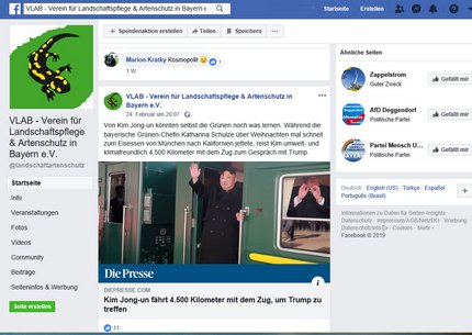 "Von Kim Jong-un könnten selbst die Grünen noch was lernen", findet der VLAB. Screenshot: Facebook  "Von Kim Jong-un könnten selbst die Grünen noch was lernen", findet der VLAB. Screenshot: Facebook