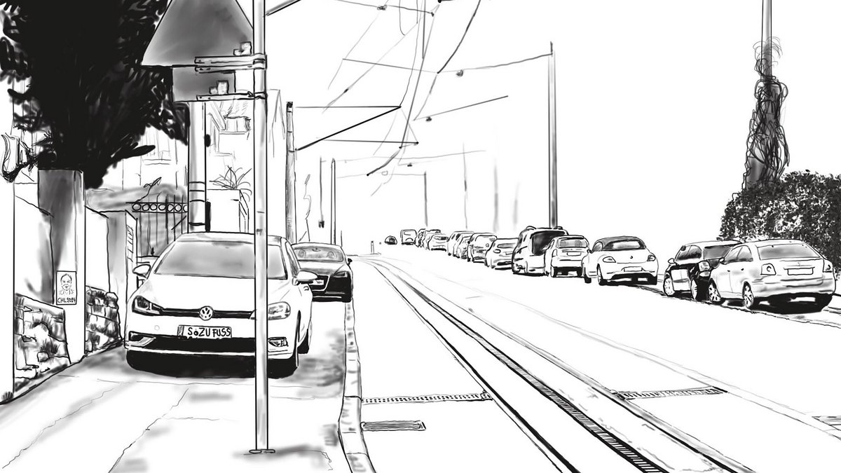 Autos im Weg, hier an der Alten Weinsteige.