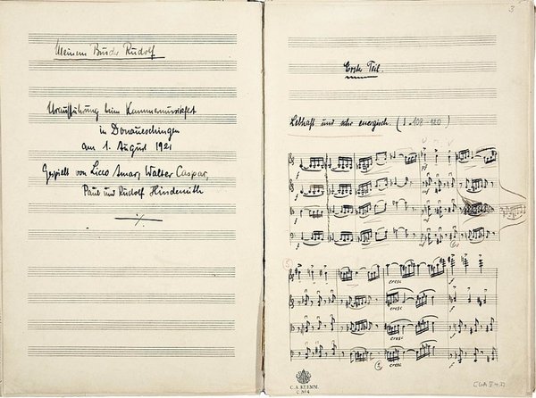 1921 in Donaueschingen uraufgeführt: Paul Hindemith, Streichquartett Nr. 3, Opus 16. Autograph: Fondation Hindemith, Blonay (CH)