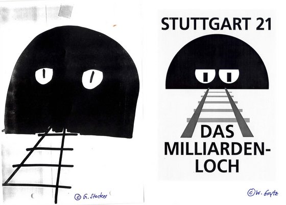Soll Stockers erstes und einziges politisches Kunstwerk gewesen sein: die Vorlage fürs S-21-"Milliardenloch"-Emblem, das später vom Anti-S-21-Symbol in Gelb-Rot abgelöst wurde. Foto: Waldemar Grytz Soll Stockers erstes und einziges politisches Kunstwerk gewesen sein: die Vorlage fürs S-21-"Milliardenloch"-Emblem, das später vom Anti-S-21-Symbol in Gelb-Rot abgelöst wurde. Foto: Waldemar Grytz