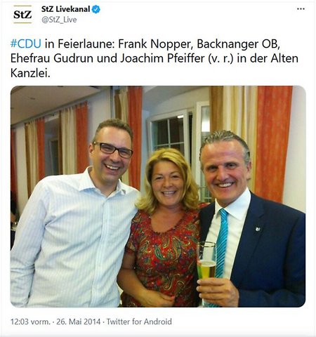 Keine Zahnpastawerbung. Frank Nopper, rechts, war damals noch Chef in Backnang. Screenshot: Twitter Keine Zahnpastawerbung. Frank Nopper, rechts, war damals noch Chef in Backnang. Screenshot: Twitter