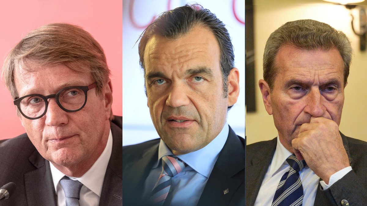 Führende Köpfe des Gröner-Imperiums (von links): Ronald Pofalla (CDU), Christoph Gröner (CDU-Spender) und Günther Oettinger (CDU). Fotos: Joachim E. Röttgers und Gabriel Habermann (Mitte)