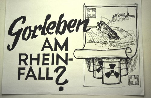 Atommüll an der schweizer-deutschen Grenze kann zur Gefahr werden. Protestplakat von Axel Mayer.