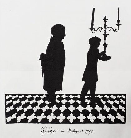 Luise Duttenhofer: Goethe in Stuttgart, 1797 – mit dem Kerzenleuchter tragenden Gottlob Heinrich Rapp.