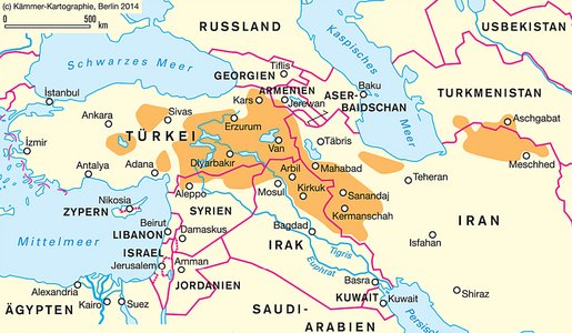 Kurdengebiete im Nahen Osten. Quelle: Bundeszentrale für politische Bildung