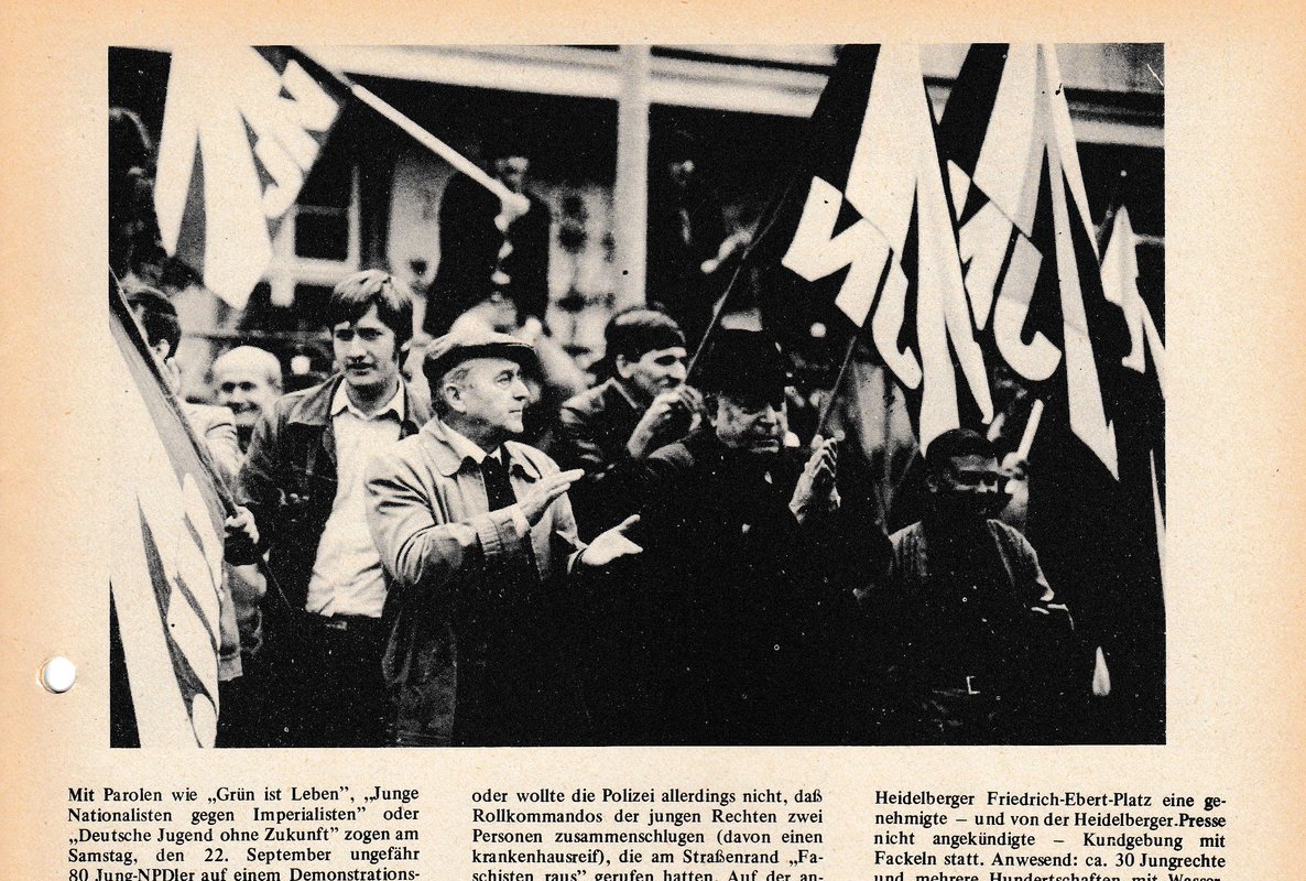 Die JN marschieren auf in Heidelberg, 1981. Foto: privat, Heidelberger Rundschau 