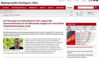 Presseinfo der Bahn mit Klageandrohung. Screenshot: banprojekt-s-ulm.de