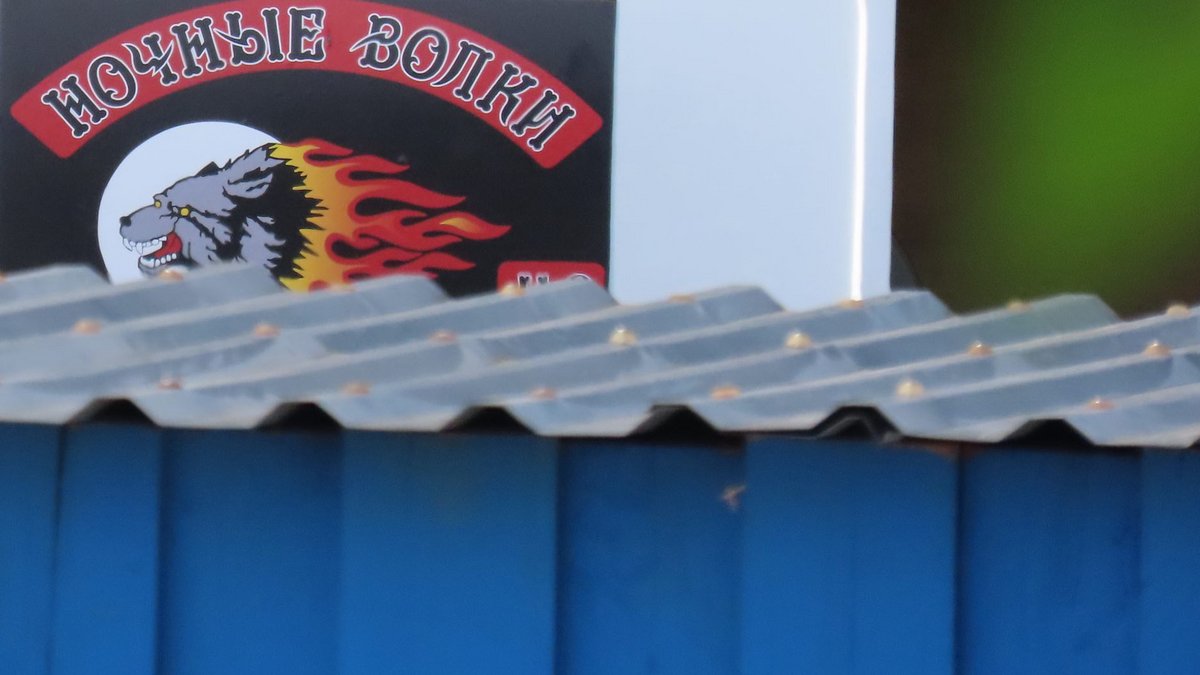 Dem Wolf auf der Spur: Logo der Nachtwölfe auf einem Campingbus am Rande der privaten Sommerparty. Fotos: Timo Büchner