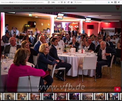 Eine Fotogalerie zum 70sten: Auf seiner Website präsentiert der VfB 30 tolle Erinnerungsfotos – viele tolle Menschen gratulieren dem tollsten. Screenshot: <a href="https://www.vfb.de/de/vfb/aktuell/neues/verein/2018/70-geburtstag-wolfgang-dietrich/">www.vfb.de</a>