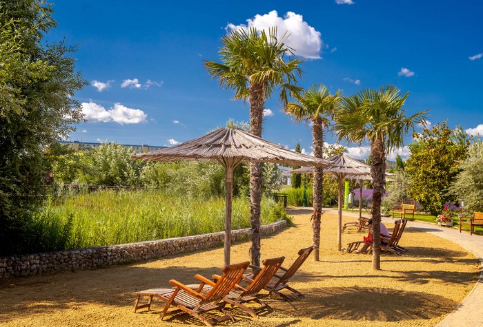 Wiens Beitrag zum Hitzenschutz: Sonnenschirme mit Palmen und Strand. Foto: Stadt Wien
