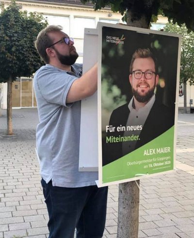 Die Wahlkampfmühen von Alex Maier haben sich gelohnt: Der junge Grüne ist jetzt OB von Göppingen. Foto: Facebook, <a href="https://www.facebook.com/allworldisgreen/photos/660626831253083">Link</a>