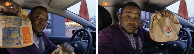 Nicht zu übersehen: Starkoch Nelson Müller beim Fast-Food-Shopping. Sreenshot: www.zdf.de