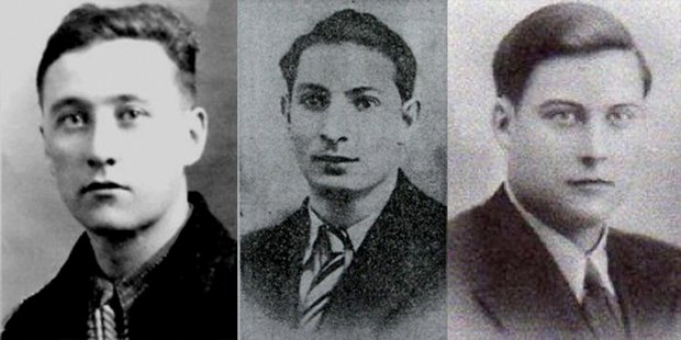 Ermordete Widerstandskämpfer Maxim Perreau, André Dubois und Raymond Pageaux.