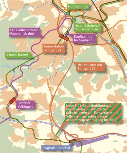 Mögliche Kombination aus alter und neuer Gäubahnanbindung bei S 21. Grafik: Peter Gierhardt