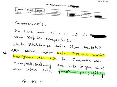 Gesprächsnotiz des Stuttgarter EBA-Mitarbeiters