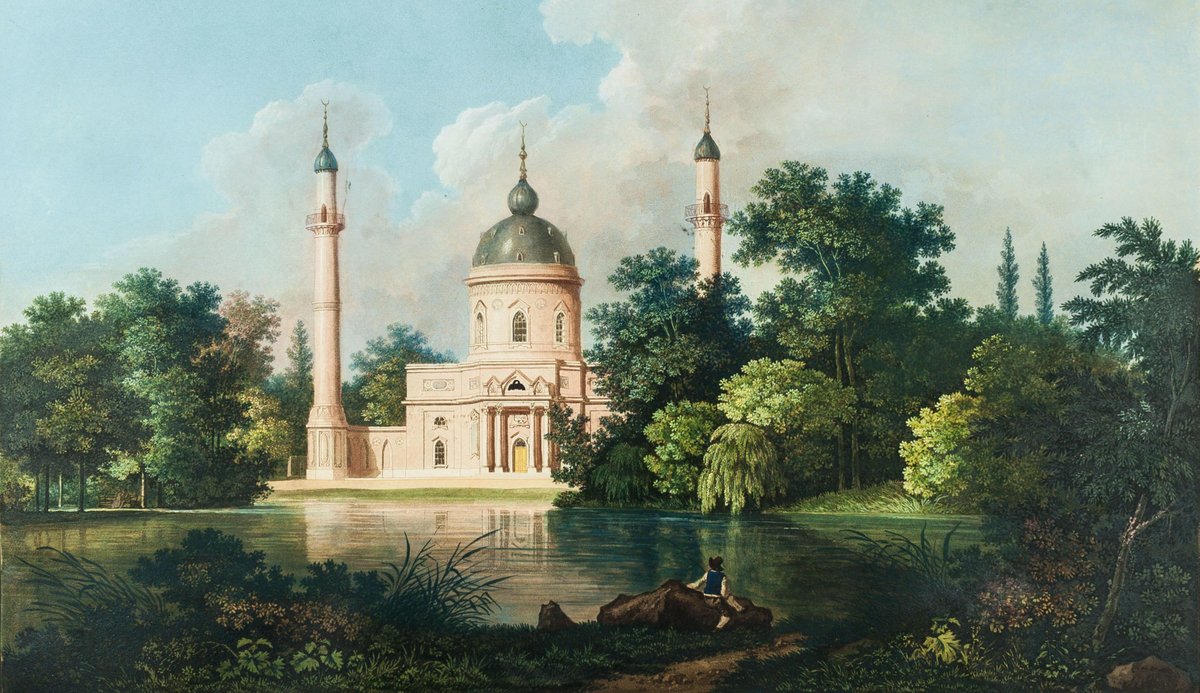 Moschee im Schwetzinger Schlossgarten. Carl Kuntz, 1795, Aquatinta auf Papier, handkoloriert. Kurpfälzisches Museum Heidelberg. Foto: Knut Gattner Moschee im Schwetzinger Schlossgarten. Carl Kuntz, 1795, Aquatinta auf Papier, handkoloriert. Kurpfälzisches Museum Heidelberg. Foto: Knut Gattner