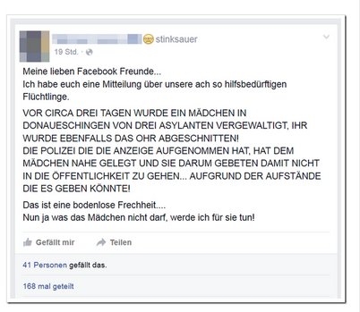 Alles erfunden. Screenshot: Mimikama