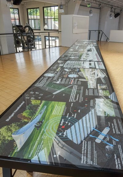 Leuchttisch mit schicken Bildern und kurzen Texten.