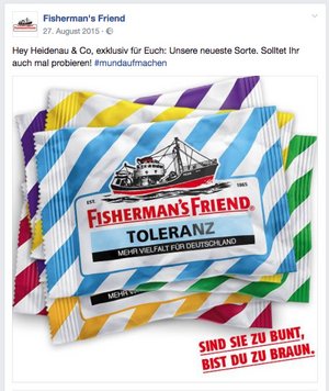 Mit scharfen Bonbons gegen Rassismus: Facebook-Post von Scholz & Friends. Screenshot