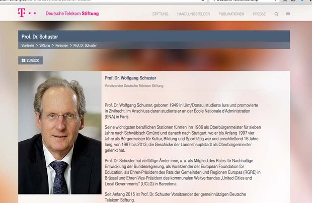 Schuster als Stiftungsvorstand. Screenshot: Telekom Stiftung
