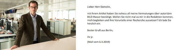 Bild-Chefredakteur Julian Reichelt und seine Einladung an Mario Damolin. Foto: Axel Springer SE