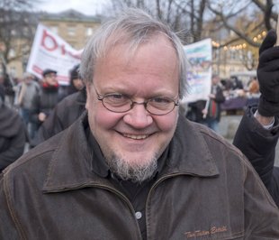 Imi-Gründer Tobias Pflüger auf der Demo.