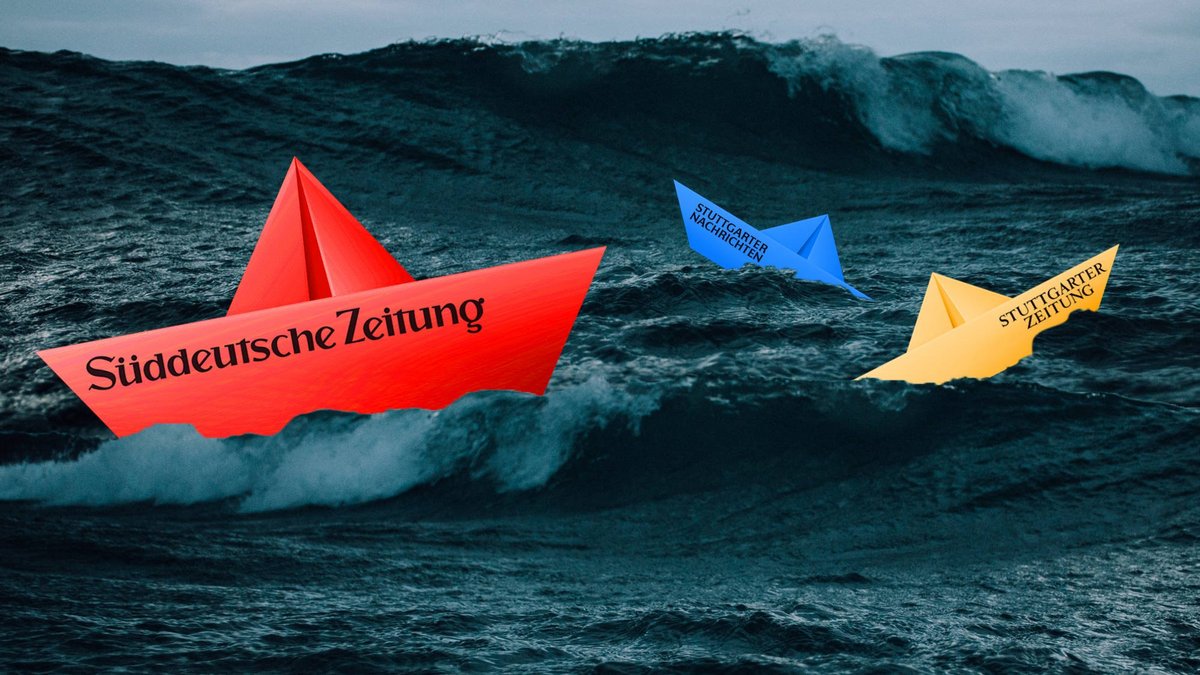 Auf stürmischer See: Südwestdeutsche Medienholding mit Flaggschiff "Süddeutsche", StN und StZ im Schlepptau. Illustration: Susanne Wais