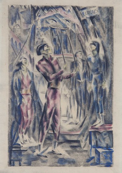 Hedwig Pfizenmayer: Circus, aus der Gratulationsmappe für Adolf Hölzel 1923, Kunstmuseum Stuttgart.  Hedwig Pfizenmayer: Circus, aus der Gratulationsmappe für Adolf Hölzel 1923, Kunstmuseum Stuttgart.