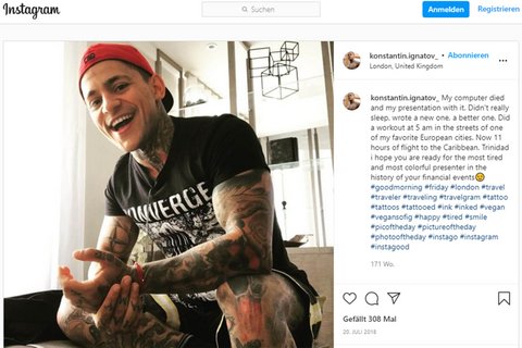 Konstantin Ignatov im Londoner Appartement seiner Schwester. Gepostet am 20. Juli 2018. Screenshot: Instagram Konstantin Ignatov im Londoner Appartement seiner Schwester. Gepostet am 20. Juli 2018. Screenshot: Instagram