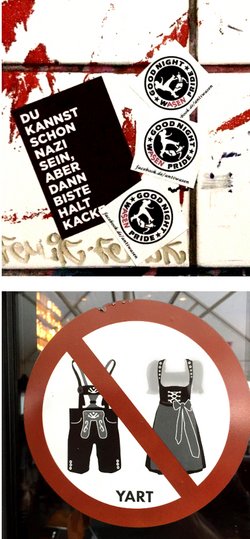 Deutliche Parolen auf dem Klo, klare Signale an der Tür. Fotos: Redaktion