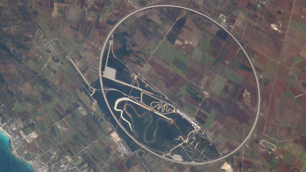 Inmitten der kreisrunden Teststrecke will Porsche den Bosco d'Arneo abholzen. Foto: Nasa