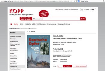"Deutsche Opfer – alliierte Täter": Jochen Kopp hat eine ganze Reihe Bücher aus rechten Verlagen im Programm. Screenshot