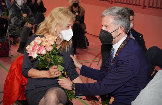 Die heutigen Berühmtheiten in Tübingen: Boris Palmer und Lisa Federle beim Neujahrsempfang im Rathaus 2022. Foto: Alexander Gonschior